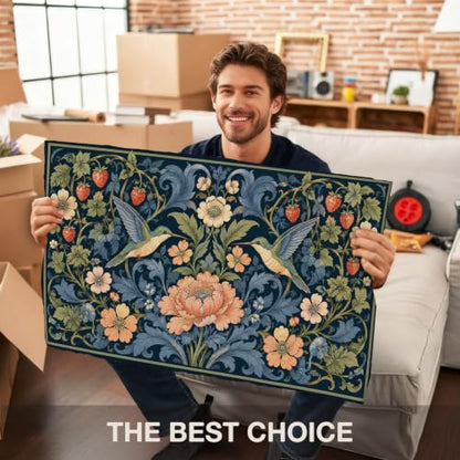 Boho Bird Floral Faux Coco Coir Doormat Door Mat 17x30 Inch - color: Blue Bird