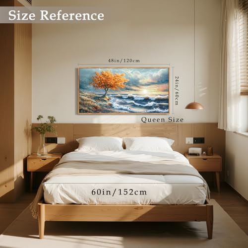imjiayu Large Ocean Wall Art, Coastal Canvas Painting with Tree and Waves - color: Seaside Tree, size: 48"L x 24"W