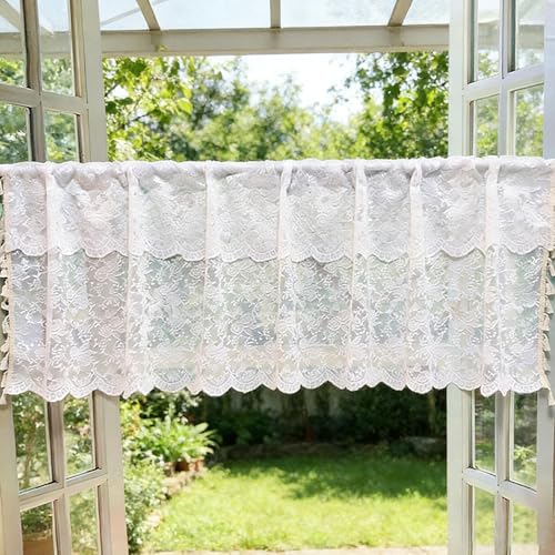LeLehome Sheer Embroidery Window Valance, 57 X 17 Inch Light Filtering Window Treatment Curtain Floral Rod Pocket for Kitchen Bathroom Bedroom Home Decoration - color: Gray Flower