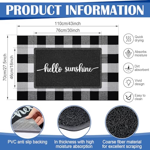 Geelin 2 Pcs Hello Sunshine Doormat, Black and White Buffalo Plaid Rug Set - style: Hello Sunshine