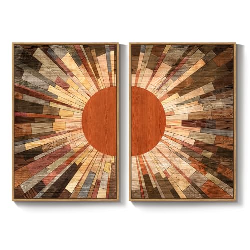 Large Framed Boho Mid Century Modern Wall Art for Living Room, 24x36 Inch - color: Brown Red, size: 24" W x 36" H x 2Pcs