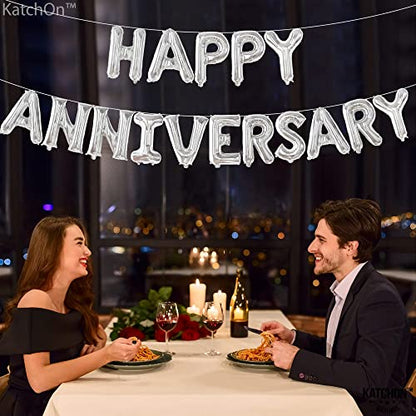KatchOn Silver Happy Anniversary Balloons 16 Inch, Anniversary Decorations - style: Silver
