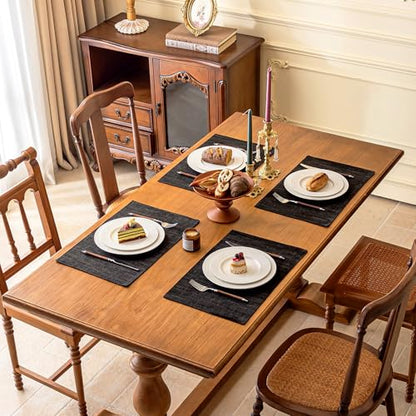 KXN Placemats Set of 4, Durable Dual-Layer Fabric Table Mats, Black - color: Black