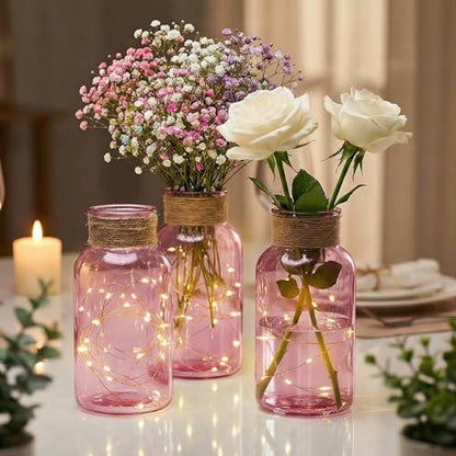Mason Jars for Centerpiece Glass Flower Bud Vase Pink Vases, 6 Pc - color: Pink