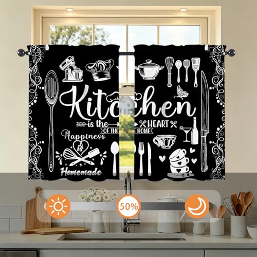 Farmhouse Kitchen Window Curtains Over Sink 27.5" W x 36" L - color: Black Rustic Farmhouse Kitchen Curtains, size: 27.5"W x 36"L (Pack of 2)