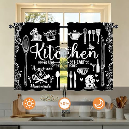 Farmhouse Kitchen Window Curtains Over Sink 27.5" W x 36" L - color: Black Rustic Farmhouse Kitchen Curtains, size: 27.5"W x 36"L (Pack of 2)