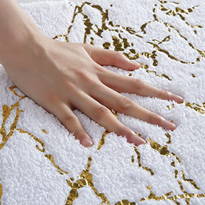 QJHOMO White and Gold U Shaped Toilet Rug Marble Contour Bath Mat 20x24 in - color: White and Gold, size: 1'8" x 2' (U-Shape)