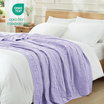 Whale Flotilla Checkered Knit Throw Blanket for Couch, Light Purple - color: Light Purple, size: 60x80 Inch