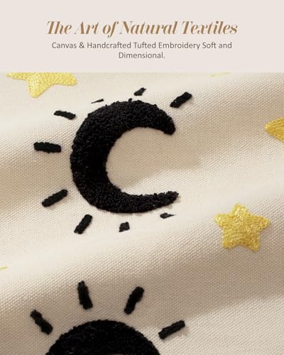 Embroidered Throw Pillow Cover 18x18 Inch, Line Star Moon - color: Line Star Moon, size: 18" x 18" (Pack of 1)