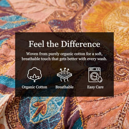 Boho Throw Blanket Reversible Cotton Woven Muslin Quilt Lightweight Summer Throw Blankets 60"x80" Super Soft Floral Printed Blanket Throws for Couch Sofa Bed Farmhouse Decor