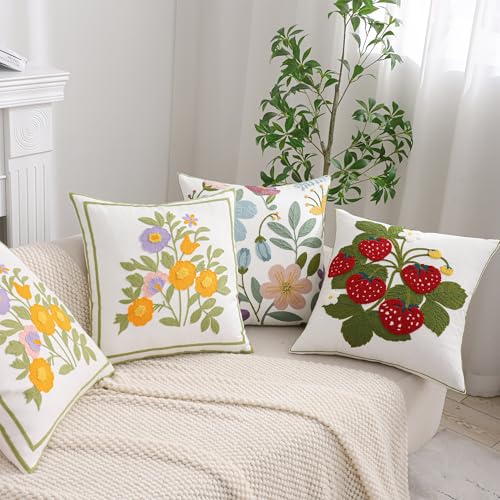 Embroidered Throw Pillow Covers 18x18 inch Pack of 2 Red Strawberry - color: Red Strawberry