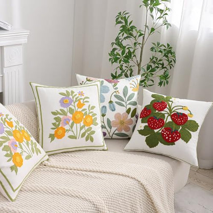 Embroidered Throw Pillow Covers 18x18 inch Pack of 2 Red Strawberry - color: Red Strawberry