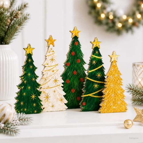 Christmas Decorations Indoor, 5 Pcs Rustic Christmas Star Tree Home Decor