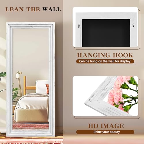 71x30in Full Length Mirror, 3-Tier Stepped Solid Wood Frame, White - color: White, size: 71"L x 30"W