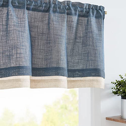 jinchan Kitchen Valance Curtain Double Layers, 50x16, 1 Panel, Blue Gray - color: Double Layer | Blue Gray, size: 50"W x 16"L (Pack of 1)