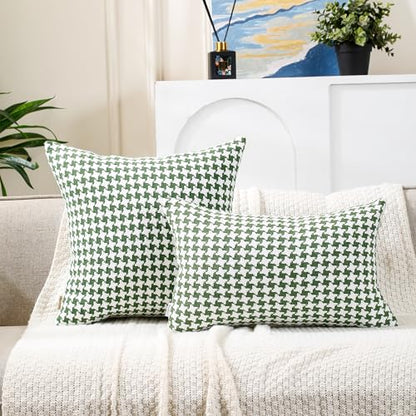 Chenille Houndstooth Pillow Covers 12x20, Set of 2, Green and White - size: 20" x 12" (Pack of 2)