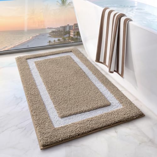 LUMI Bathroom Rug, Non Slip Absorbent Bath Mat, Khaki, 16"x24" - color: Khaki, size: 16"x24"
