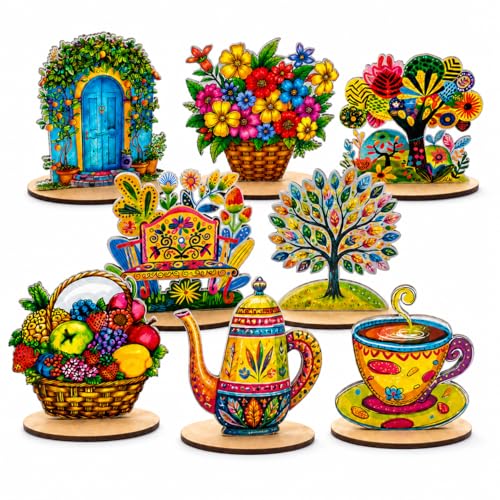 16 Pcs Wooden Table Centerpieces, Tea Party Table Decoration, Flower Teapot Teacup Ornaments for Tiered Tray Birthday Party Baby Shower Wonderland Decoration