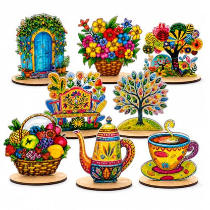 16 Pcs Wooden Table Centerpieces, Tea Party Table Decoration, Flower Teapot Teacup Ornaments for Tiered Tray Birthday Party Baby Shower Wonderland Decoration