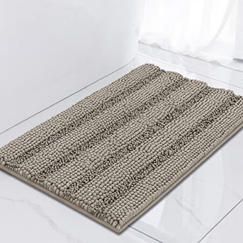 Turquoize Bathroom Rugs Shaggy Chenille Bath Rug Non Slip Thick Shaggy Bath Mats for Bathroom Chenille 1-Piece Bath Mat Set, Soft Super Absorbent Shower Rug Washable Mats, 17"x24", Taupe - color: Taupe, size: 17" x 24"