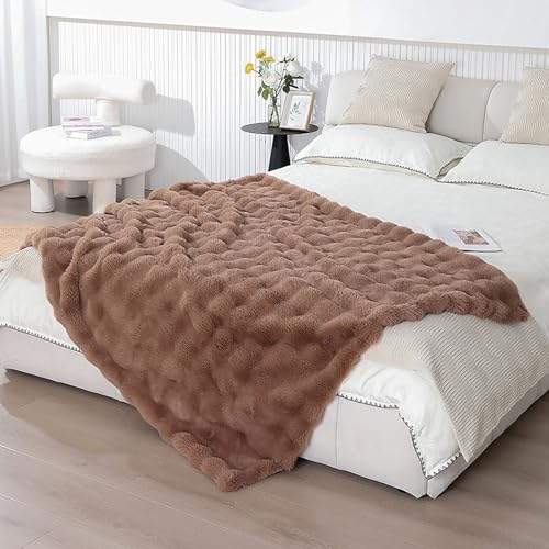 UKELER Soft Faux Fur Throw Blanket Solid Reversible Shaggy Blanket Plush Thick Fluffy Blankets Throws for Bed, Couch, Sofa, Office, Camping 50''x60'' Brown - color: D-brown, size: 50''x60''