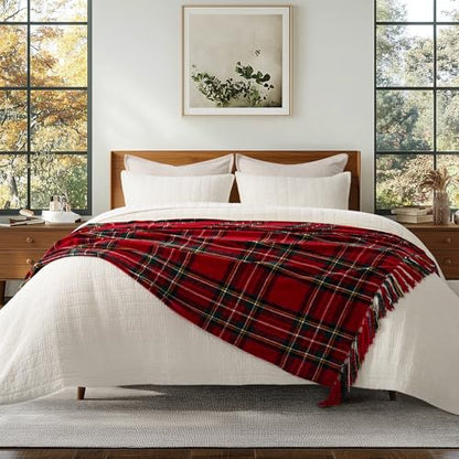 EverGrace Chenille Christmas Throw Blanket, 60"x80", Red Stewart Plaid - color: Plaid Christmas Red, size: 60"x80"