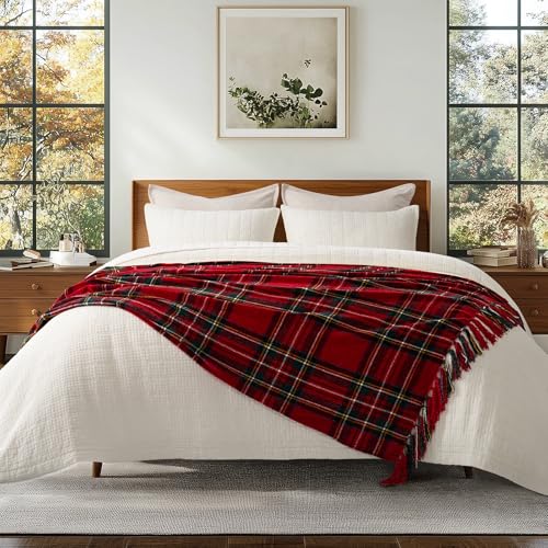 EverGrace Chenille Christmas Throw Blanket, 50"x60", Red Stewart Plaid - color: Plaid Christmas Red, size: 50"x60"