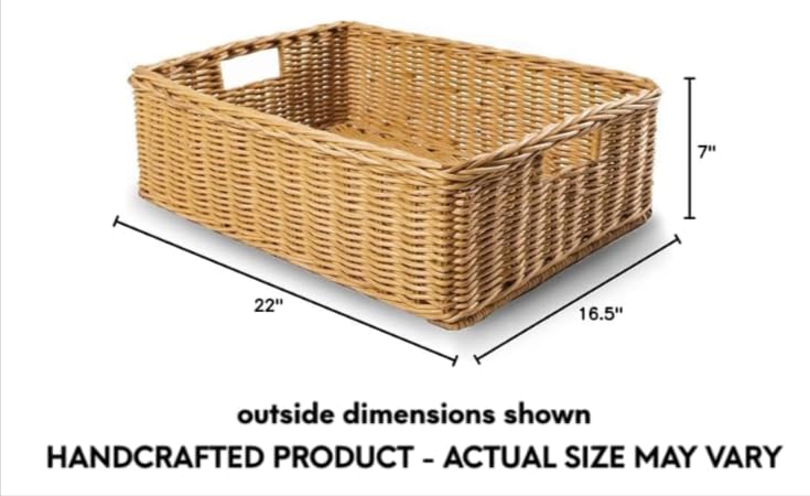 The Basket Lady Underbed Wicker Storage Basket, L, Sandstone - color: Sandstone, size: Large