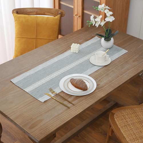 Gernaice 2PCS Boho Table Runner, Rustic Cotton Linen Farmhouse Table Runners for Dresser End Coffee Table Home Decor, 24" L X 13" W Grey - size: 2PCS 13" X 24", style: Grey Striped