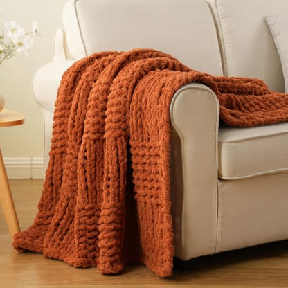 Chunky Knit Throw Blanket for Couch, 50"x60" - color: Caramel