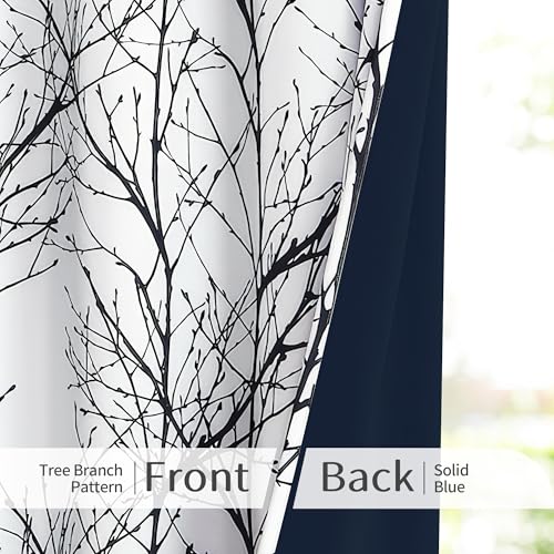 FMFUNCTEX 100% Blackout Black Grey Tree Branch Curtains 96 Inch 2 Panels - color: Grommet | Black, size: 52"W x 96"L (Pack of 2)