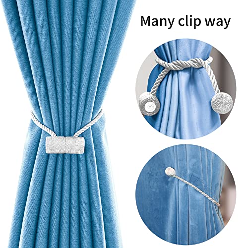 18 Inch Strong Magnetic Curtain Tiebacks, Curtain Holdbacks Modern Upgrade Strong 2021 New Twisted Style Decorative Drapery Rope Tie Backs(2 Pack White) - color: White