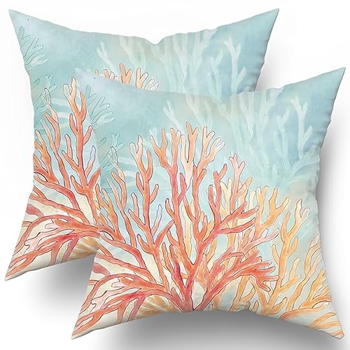 Giwawa Coastal Coral Throw Pillow Covers 20x20 Set of 2, Retro Vibe Pillow Cushion Cases, Modern Decorative Square Pillowcases for Sofa Couch Bedroom Living Room Car - color: Orange Coral, size: 20" x 20" (Pack of 2)