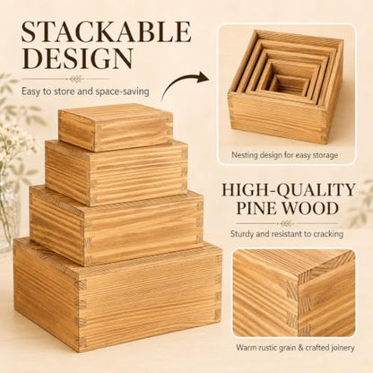 8 Pack Pine Wood Buffet Risers, Multi-Size Food Display Stands