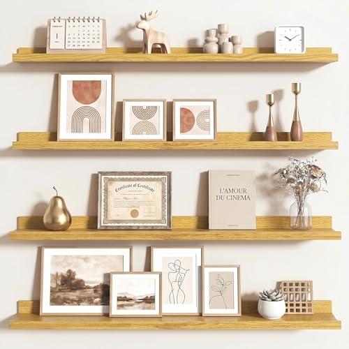 Axeman 40 Inch Floating Shelves, Oak Picture Ledge Shelf Set of 4 - color: Oak, size: 40 Inch
