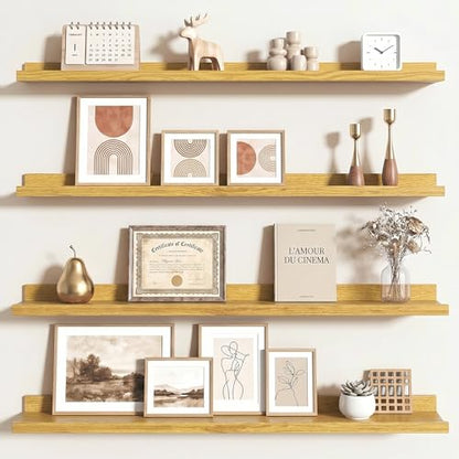 Axeman 40 Inch Floating Shelves, Oak Picture Ledge Shelf Set of 4 - color: Oak, size: 40 Inch