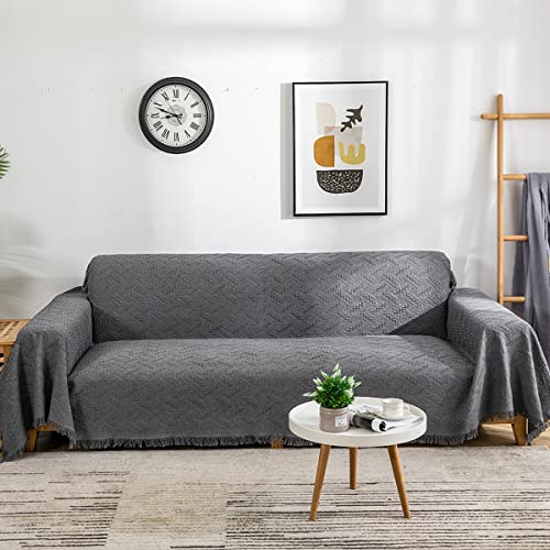 AIVIA Couch Cover Sheet Blanket, Oversized Couch Covers for 3-4 Cushion High Backed Backrest Sofa, Extra Large Furniture Decoration Covers Sofa Slipcovers, L Shape U-Shaped Sectional Protector - color: Dark Gray, size: 91” x 134”