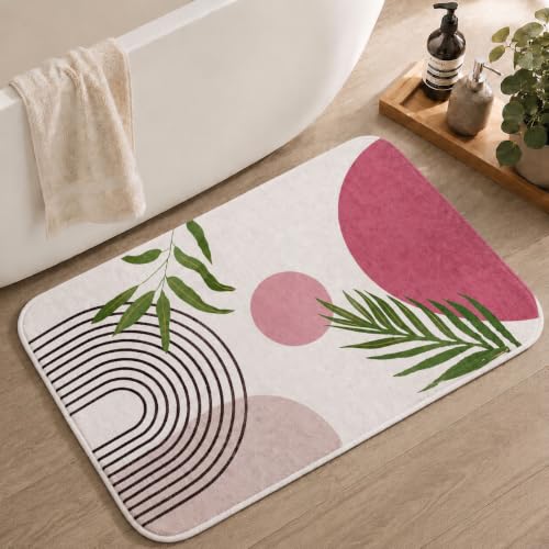 Bathroom Rugs Non-Slip Boho Bath Mat, Small Cute Bath Mat Soft Washable Bathmat Shower Rug for Bathtub Boho Decor - color: Pink, size: 1'5" x 2'3" (Rectangular)