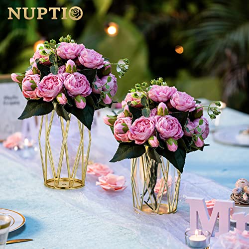 NUPTIO Gold Geometric Hurricane Glass Candle Holders, Set of 2 - color: Gold, size: XS+S