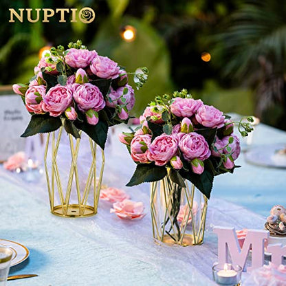 NUPTIO Gold Geometric Hurricane Glass Candle Holders, Set of 2 - color: Gold, size: XS+S
