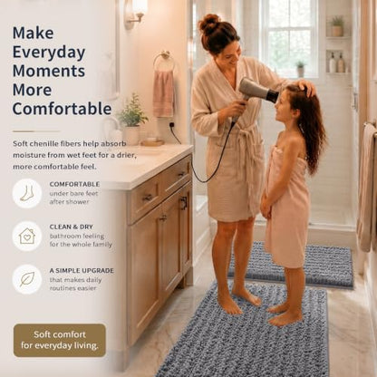 Yimobra Bathroom Rug Set 3 Piece, Super Water Absorbent Bath Mat Set, Grey - color: Grey, size: 24"x20" + 30"x20"+ 44"x24"