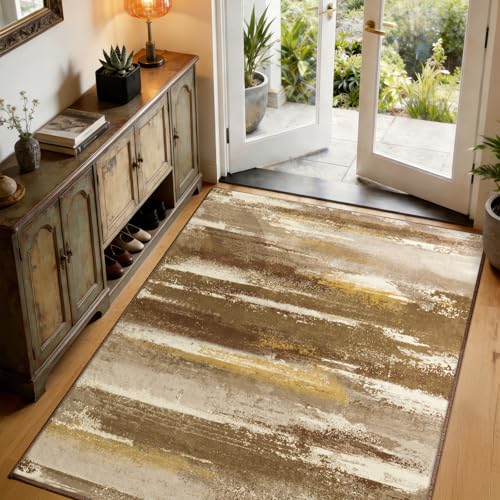 Entryway Rug 3x5 Bedroom Area Rugs: Modern Abstract Throw Rug - color: Brown, size: 3' x 5' (Rectangular)