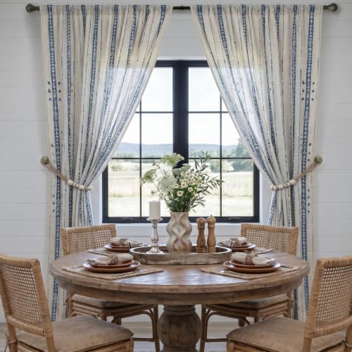 Boho Linen Curtains 54 Inches for Living Room, Navy Blue, 2 Panels - color: Blue, size: 52"W x 54"L (Pack of 2)