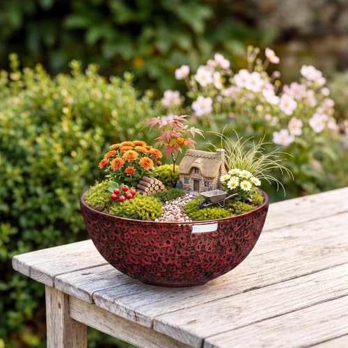 Bonsai Pots 8 Inch, Ceramic Succulent Pots, Red Leopard - color: Red Leopard-1, size: 8 Inch