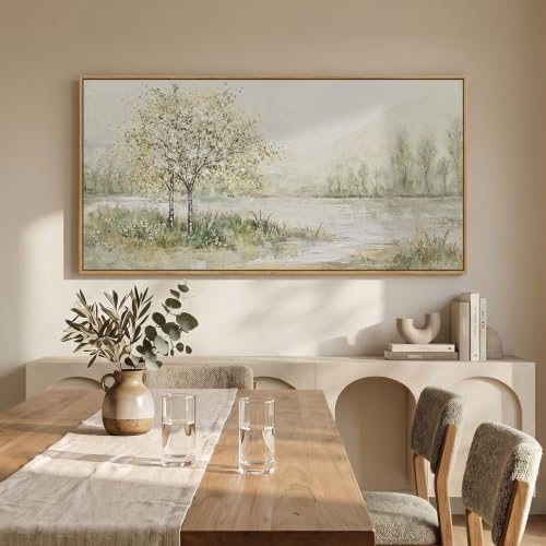 Large Framed Sage Green Landscape Wall Art for Living Room, 60x30 Inch - color: Sage Green