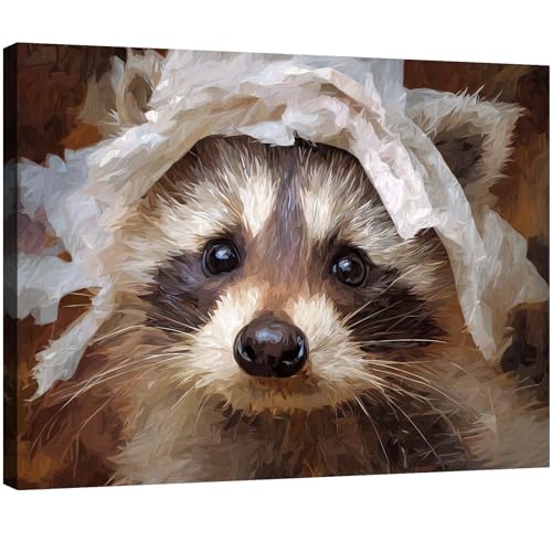 Halioyo Cute Raccoon Canvas Wall Art, Funny Animal Poster(12x16 Inch) - color: Painting-04, size: 16"L x 12"W