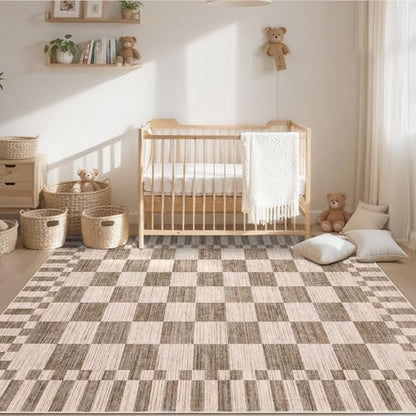 GarveeHome Brown Checkered Rug 5x7 Area Rugs Washable Living Room 5x7 Rug - color: Brown, size: 5' x 7' (Rectangular)