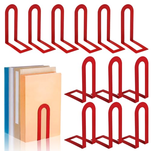 Chunful 12 Pcs Red Metal BookEnds Shelves, 5.5 x 3.75 x 2.25 in - color: Red, size: 5.5*3.75*2.25inch