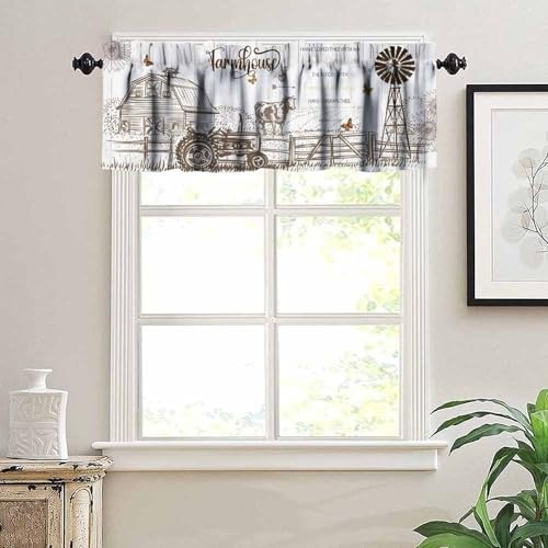 Rustic Farmhouse Valance Curtains, Retro Farm Inspirational Quote Wooden Plank Print Rod Pocket Valances for Kitchen Living Room Dinning Room Bedroom 1 Panel, 54x18 Inch - color: Farm-8