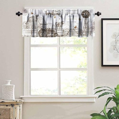 Rustic Farmhouse Valance Curtains, Retro Farm Inspirational Quote Wooden Plank Print Rod Pocket Valances for Kitchen Living Room Dinning Room Bedroom 1 Panel, 54x18 Inch - color: Farm-8